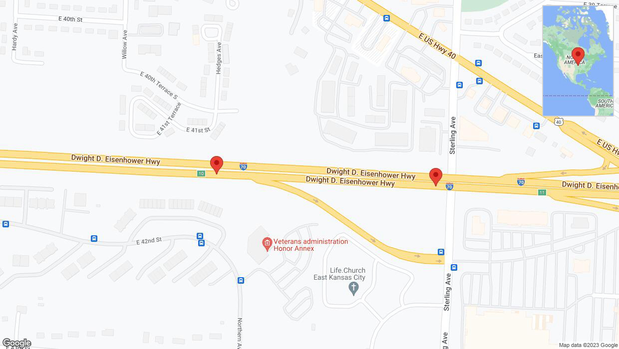 A detailed map that shows the affected road due to 'Broken down vehicle on eastbound I-70 in Kansas City' on November 21st at 12:07 p.m.