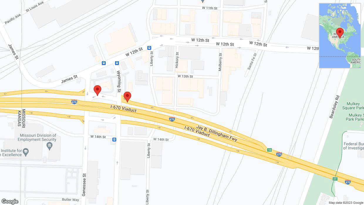 A detailed map that shows the affected road due to 'Liberty Street closed in Kansas City' on November 21st at 12:25 p.m.