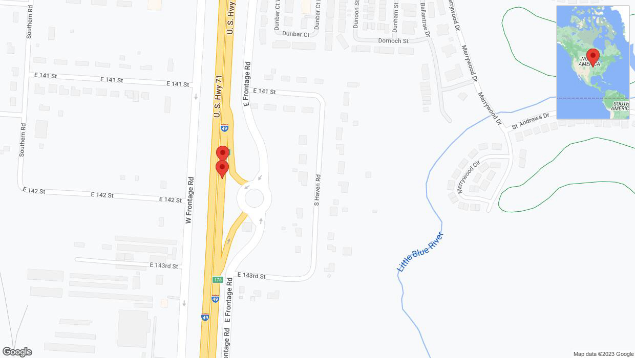 A detailed map that shows the affected road due to 'Broken down vehicle on northbound I-40/US-71 in Grandview' on November 21st at 12:37 p.m.