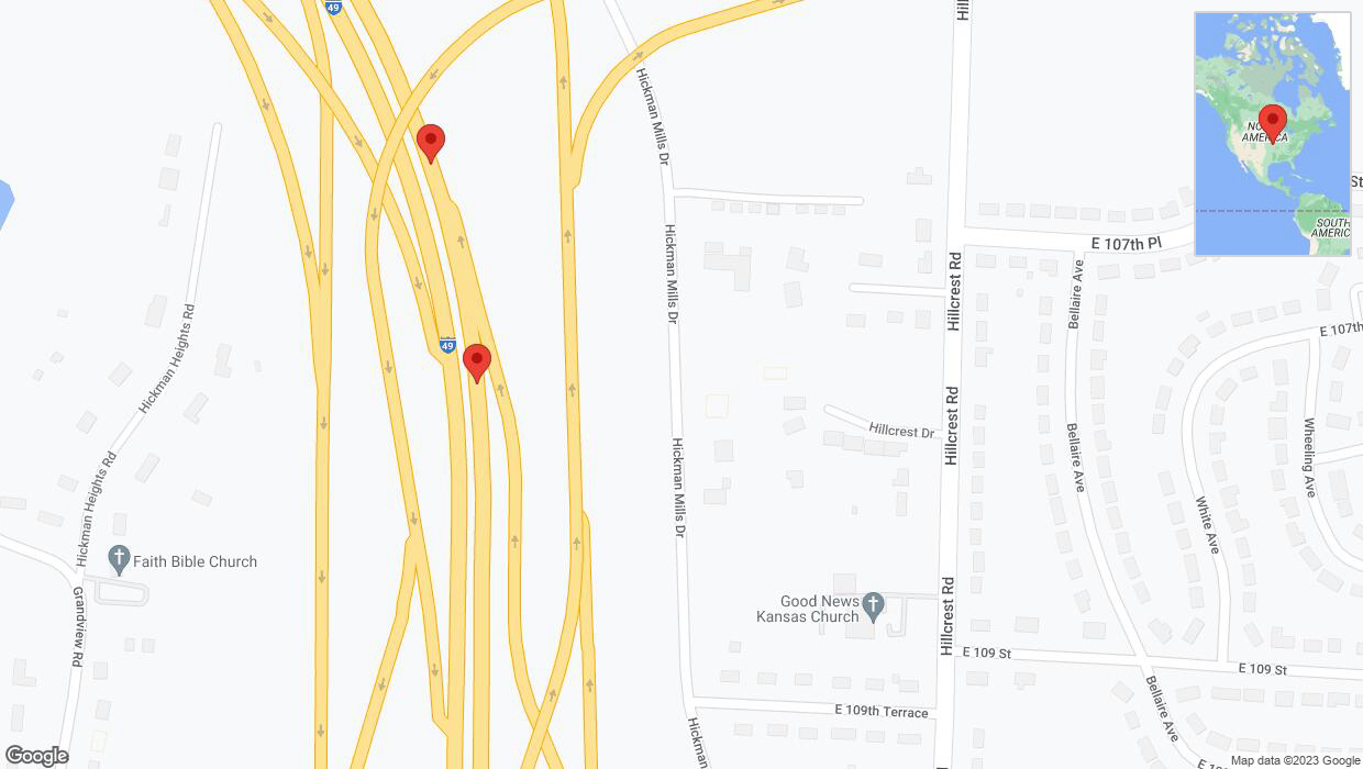 A detailed map that shows the affected road due to 'Broken down vehicle on northbound I-40/US-71 in Kansas City' on November 21st at 1:06 p.m.