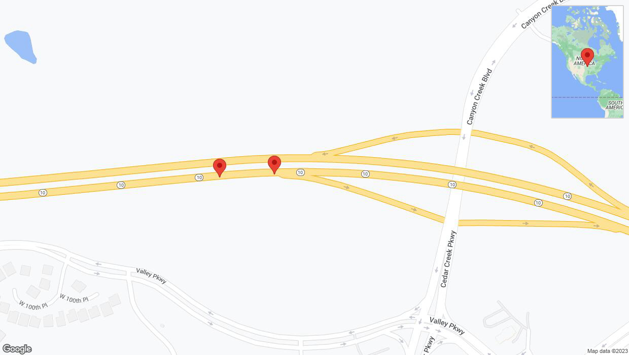 A detailed map that shows the affected road due to 'Broken down vehicle on eastbound K-10 in Lenexa' on November 21st at 1:53 p.m.