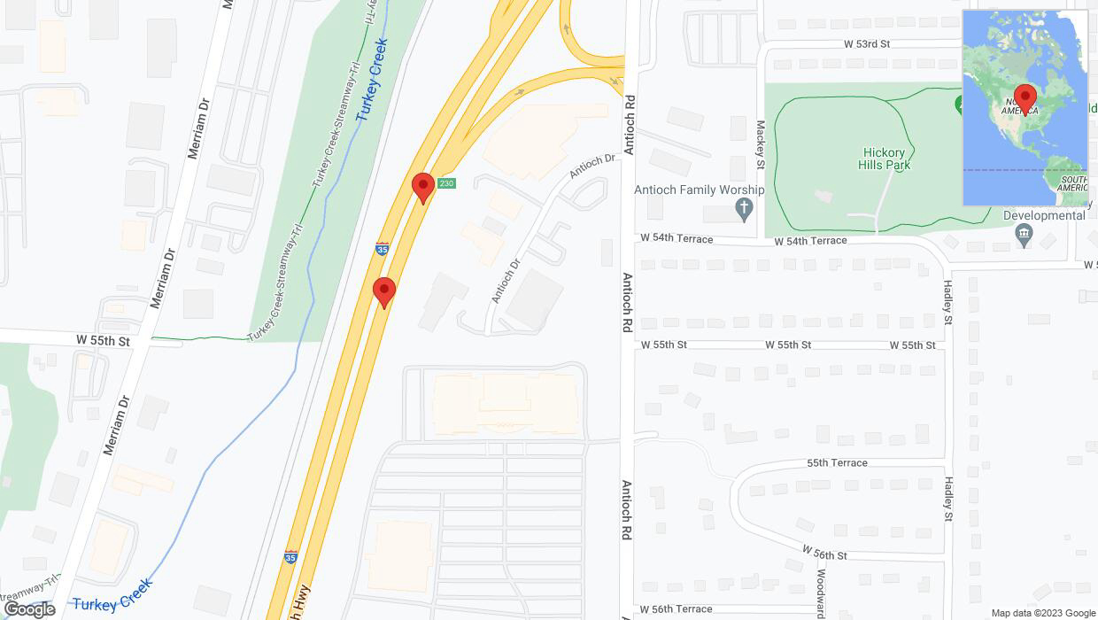 A detailed map that shows the affected road due to 'Broken down vehicle on northbound I-35 in Mission' on November 21st at 6:04 p.m.