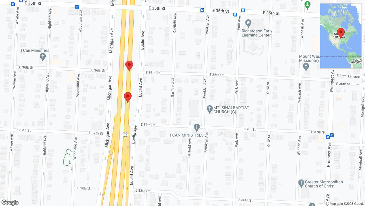 A detailed map that shows the affected road due to 'Broken down vehicle on northbound the Bruce R Watkins Expressway/US-71 in Kansas City' on November 21st at 6:52 p.m.