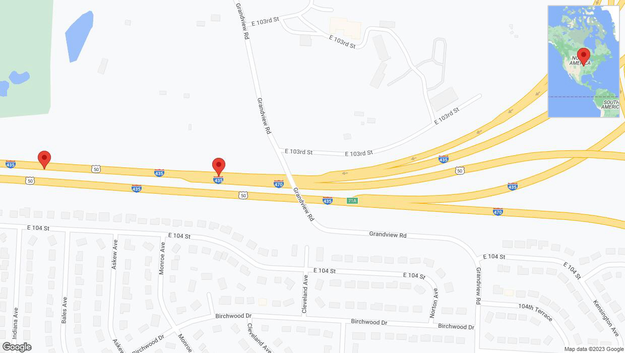 A detailed map that shows the affected road due to 'Broken down vehicle on southbound I-435 in Kansas City' on November 21st at 6:34 p.m.