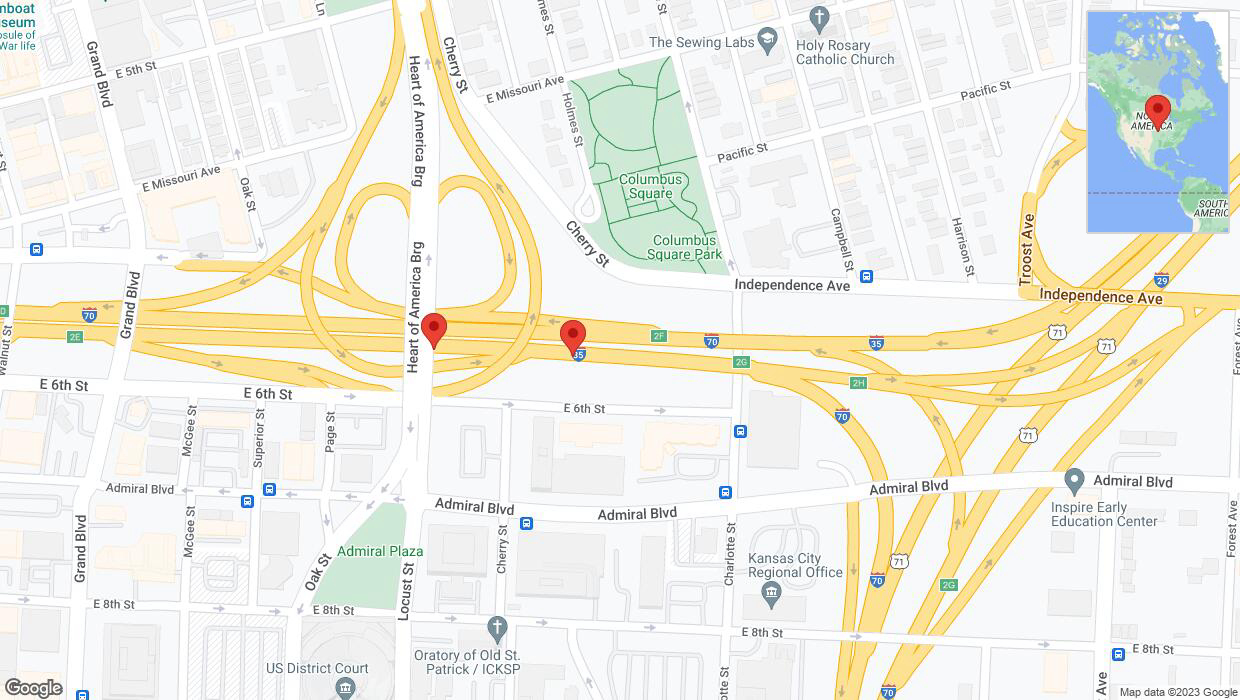 A detailed map that shows the affected road due to 'Broken down vehicle on eastbound I-70/I-35 in Kansas City' on November 21st at 7:04 p.m.
