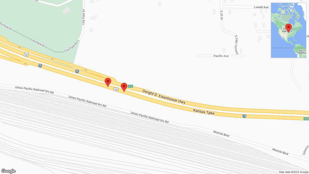 A detailed map that shows the affected road due to 'Broken down vehicle on eastbound I-70 in Kansas City' on November 21st at 10:04 p.m.