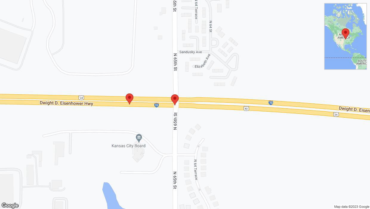 A detailed map that shows the affected road due to 'Broken down vehicle on eastbound I-70 in Kansas City' on November 21st at 10:16 p.m.