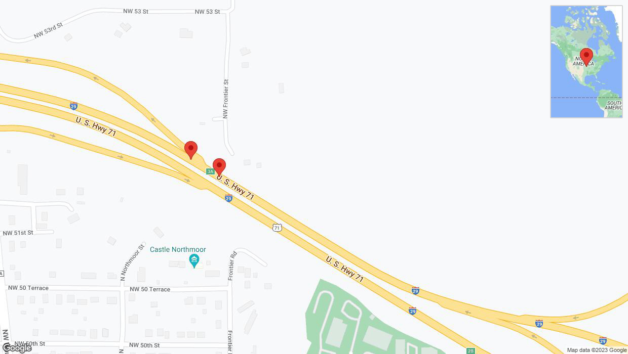 A detailed map that shows the affected road due to 'Broken down vehicle on northbound I-29 in Kansas City' on November 21st at 10:51 p.m.