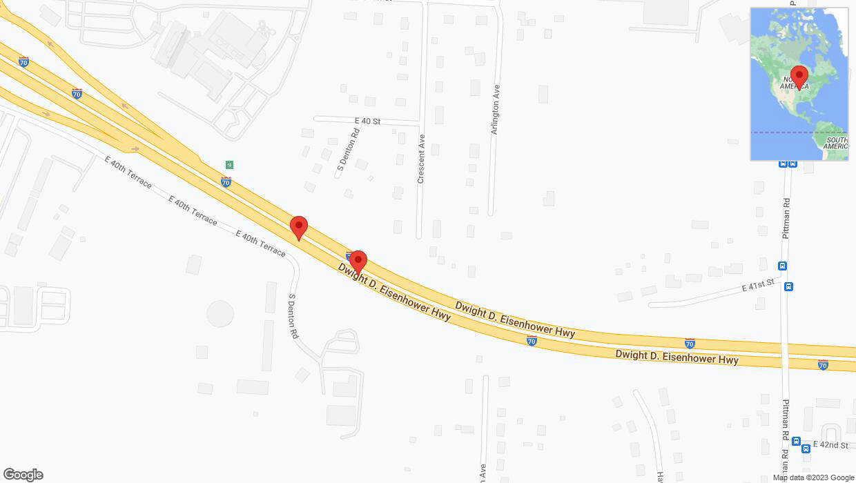 A detailed map that shows the affected road due to 'Broken down vehicle on eastbound I-70 in Kansas City' on November 22nd at 12:08 p.m.