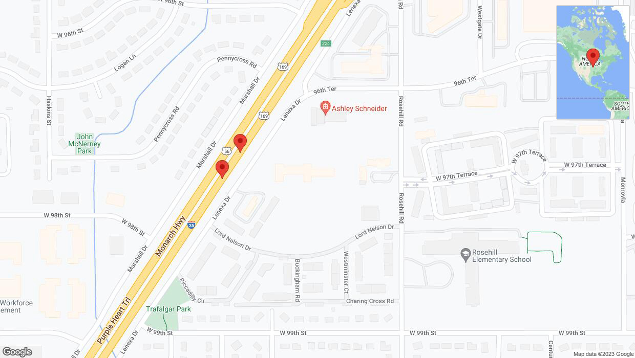 A detailed map that shows the affected road due to 'Warning in Lenexa: Crash reported on eastbound I-35' on November 22nd at 3:47 p.m.