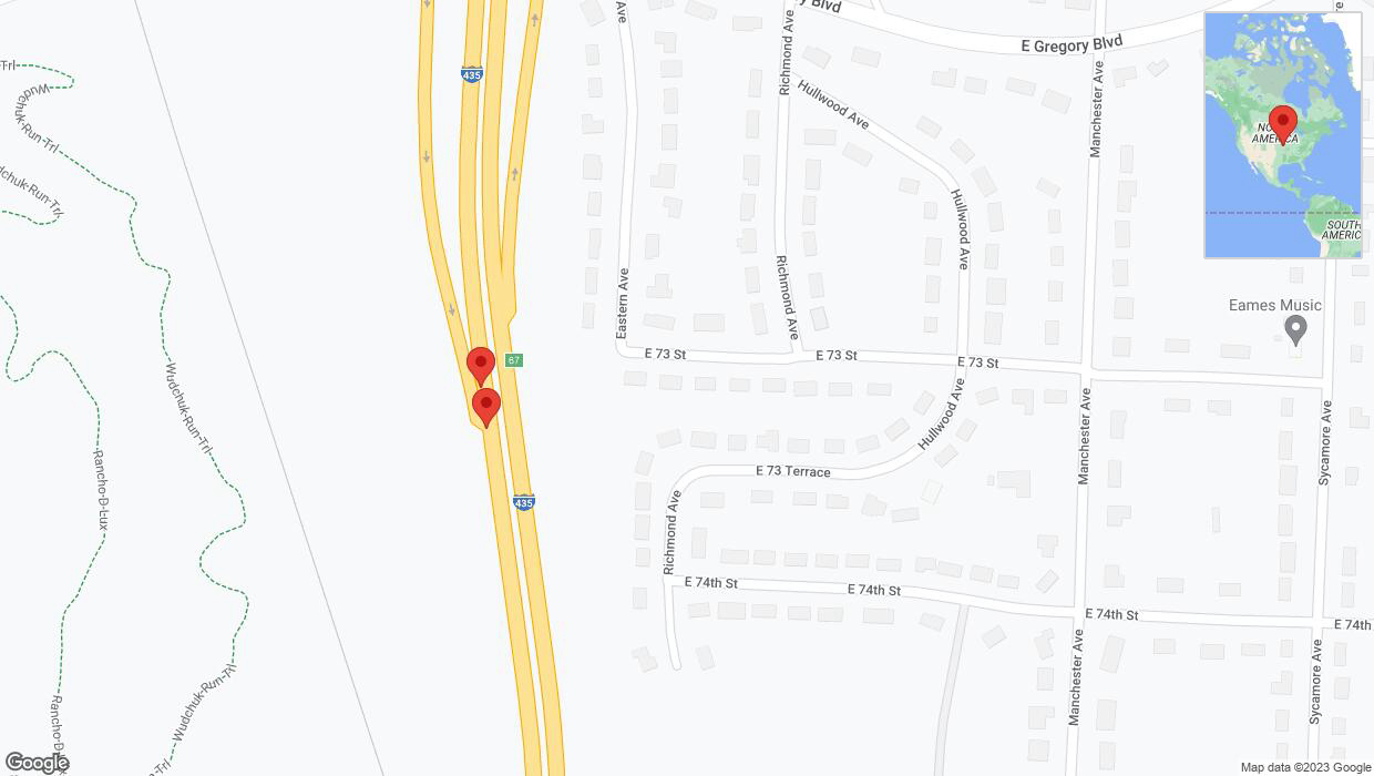 A detailed map that shows the affected road due to 'Broken down vehicle on southbound I-435 in Kansas City' on November 22nd at 3:59 p.m.