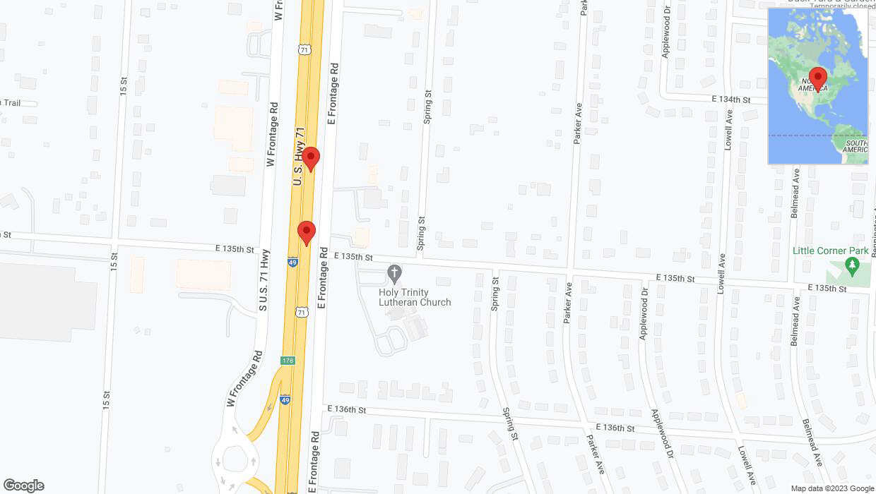 A detailed map that shows the affected road due to 'Broken down vehicle on northbound I-40/US-71 in Grandview' on November 22nd at 5:05 p.m.