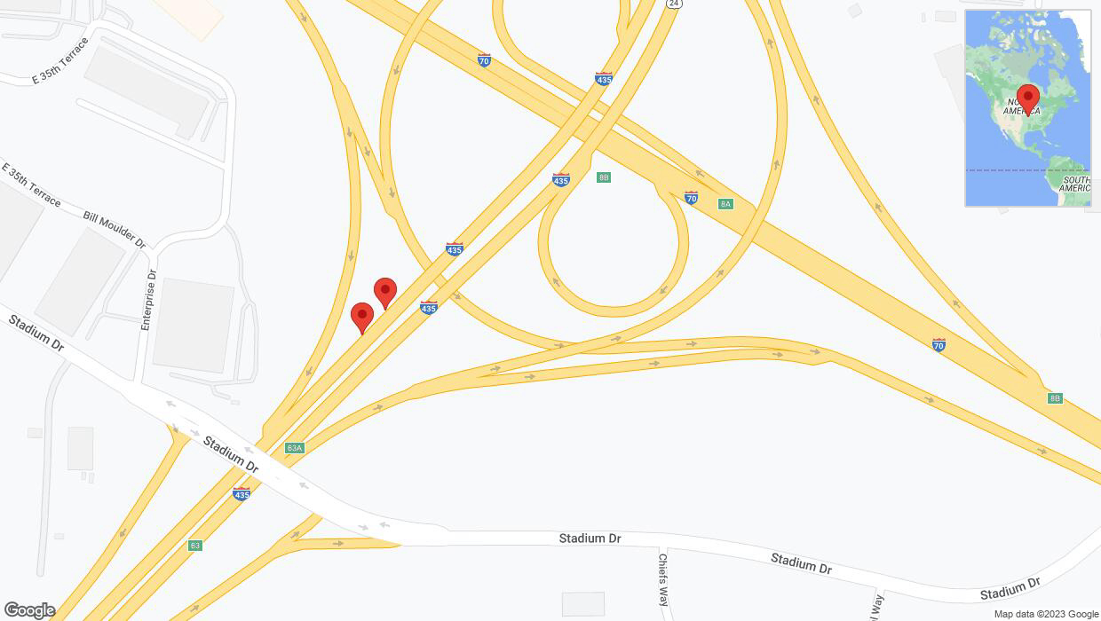 A detailed map that shows the affected road due to 'Broken down vehicle on southbound I-435 in Kansas City' on November 22nd at 11:47 p.m.