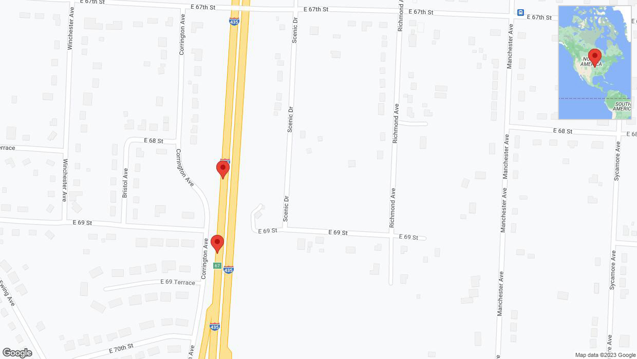 A detailed map that shows the affected road due to 'Broken down vehicle on southbound I-435 in Kansas City' on November 23rd at 11:40 p.m.