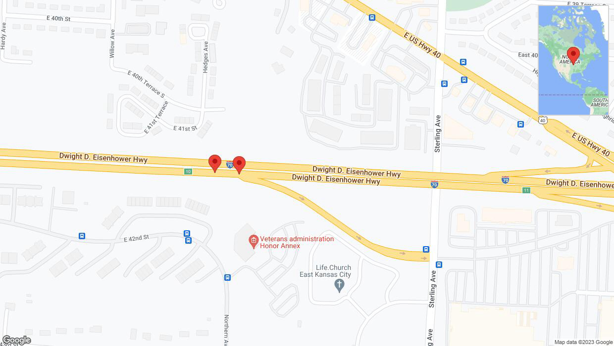 A detailed map that shows the affected road due to 'Broken down vehicle on eastbound I-70 in Kansas City' on November 23rd at 12 p.m.