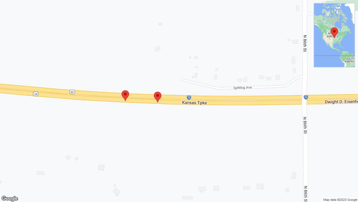 A detailed map that shows the affected road due to 'Broken down vehicle on eastbound I-70 in Kansas City' on November 23rd at 12:42 p.m.