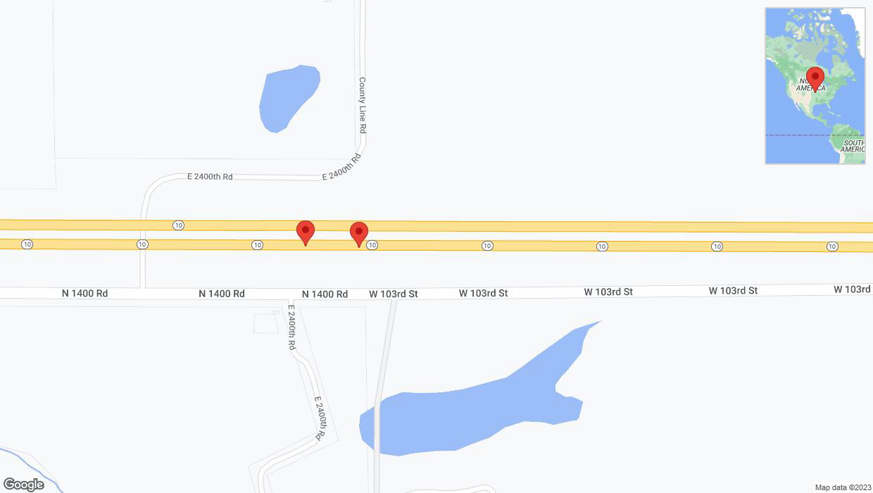 A detailed map that shows the affected road due to 'Broken down vehicle on eastbound K-10 in Eudora' on November 23rd at 2:46 p.m.