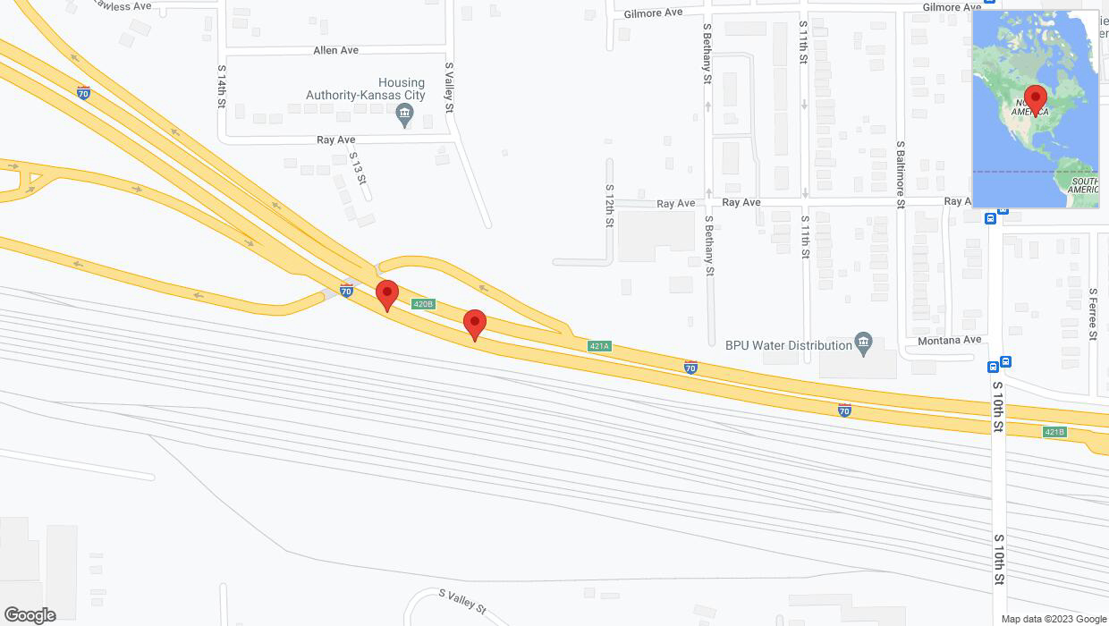 A detailed map that shows the affected road due to 'Broken down vehicle on eastbound I-70 in Kansas City' on November 23rd at 4:23 p.m.