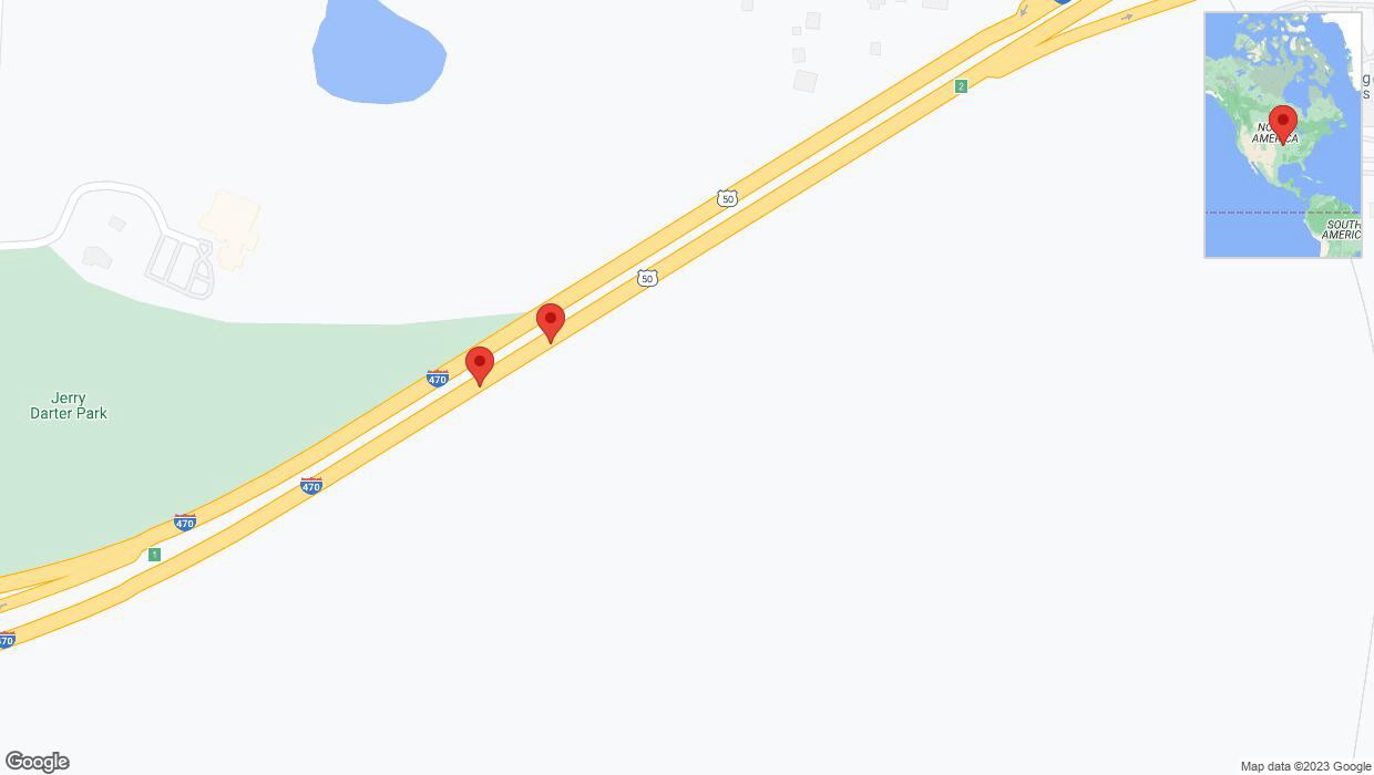A detailed map that shows the affected road due to 'Broken down vehicle on eastbound I-470 in Kansas City' on November 23rd at 3:29 p.m.