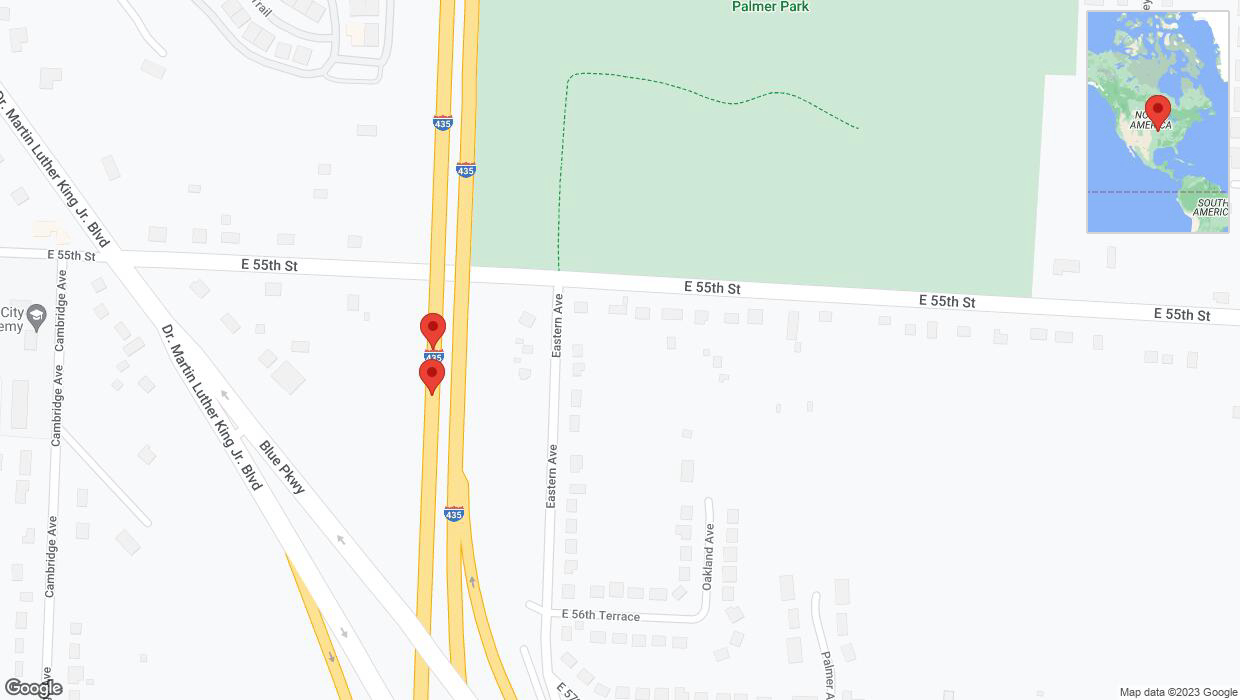 A detailed map that shows the affected road due to 'Broken down vehicle on southbound I-435 in Kansas City' on November 23rd at 3:29 p.m.