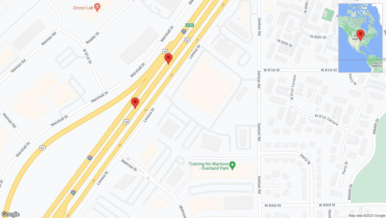 A detailed map that shows the affected road due to 'Broken down vehicle on eastbound I-35 in Overland Park' on November 23rd at 4:41 p.m.