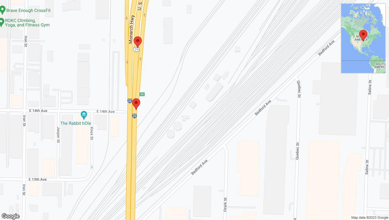 A detailed map that shows the affected road due to 'Broken down vehicle on northbound I-29/I-35 in North Kansas City' on November 23rd at 5:41 p.m.