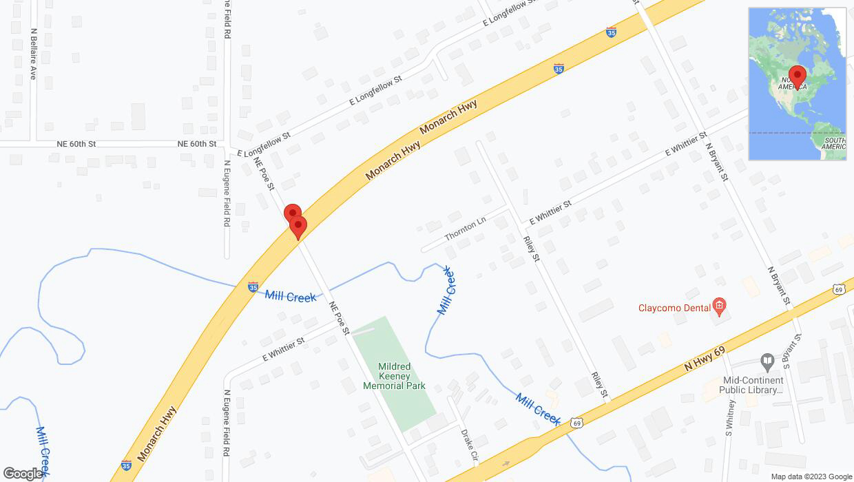 A detailed map that shows the affected road due to 'Broken down vehicle on North Poe Street in Kansas City' on November 23rd at 7:17 p.m.