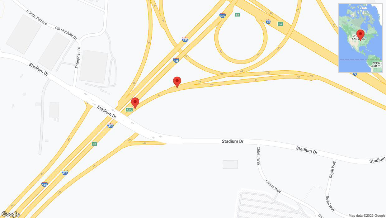A detailed map that shows the affected road due to 'Broken down vehicle on Interstate 435 in Kansas City' on November 25th at 6:13 p.m.