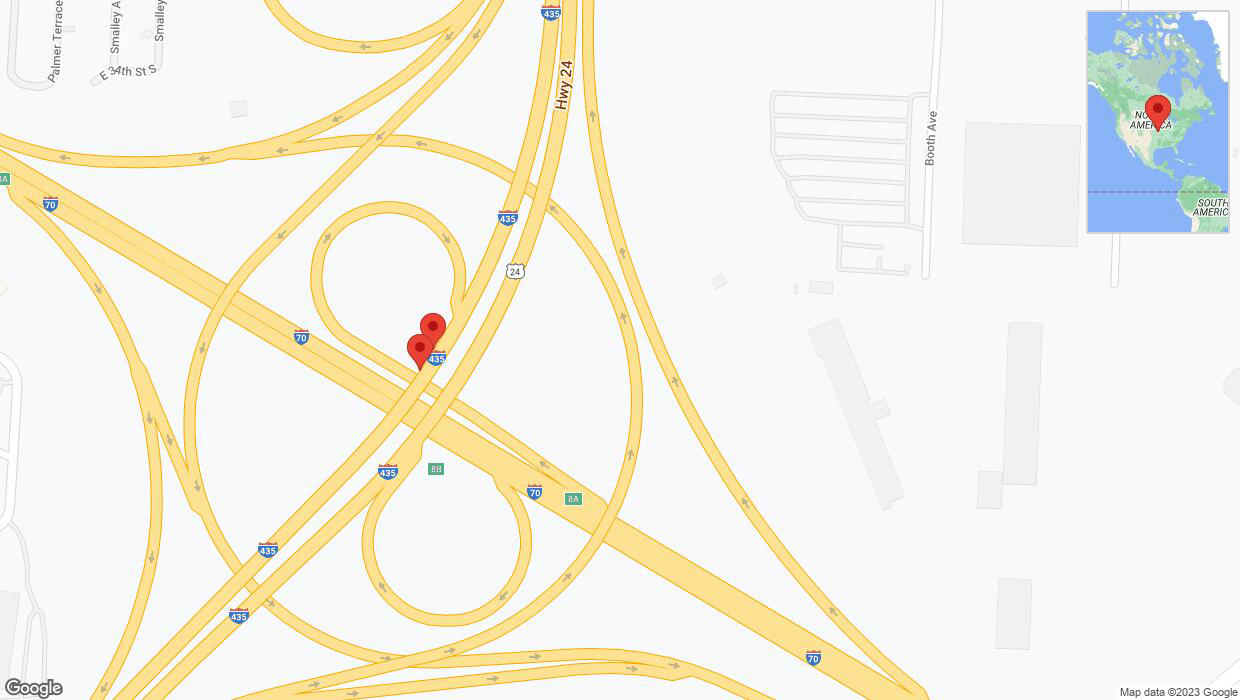 A detailed map that shows the affected road due to 'Broken down vehicle on southbound I-435 in Kansas City' on November 23rd at 8:40 p.m.