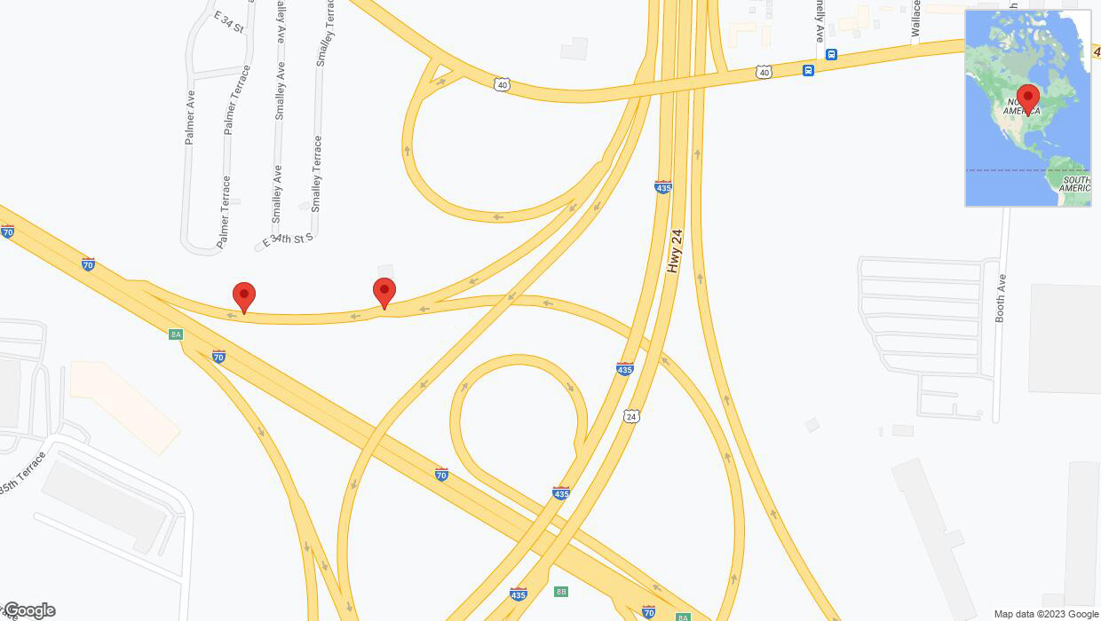 A detailed map that shows the affected road due to 'Broken down vehicle on the East US Highway 40 in Kansas City' on November 24th at 1:01 p.m.