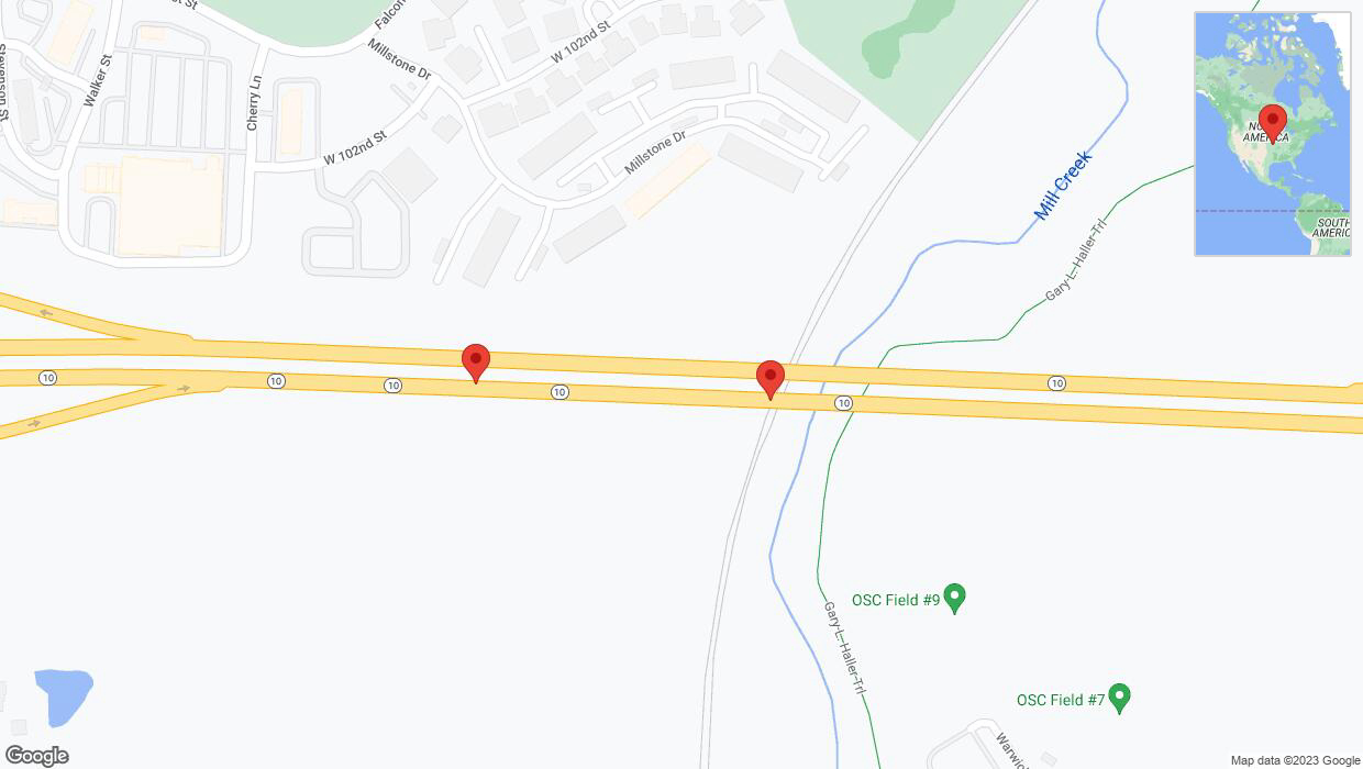 A detailed map that shows the affected road due to 'Broken down vehicle on eastbound K-10 in Lenexa' on November 24th at 8:42 a.m.
