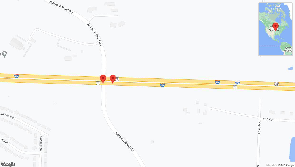 A detailed map that shows the affected road due to 'Broken down vehicle on eastbound I-470 in Kansas City' on November 24th at 9:17 p.m.
