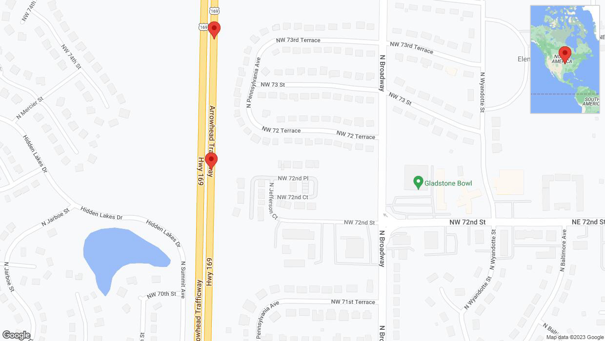 A detailed map that shows the affected road due to 'Broken down vehicle on northbound US-169 in Kansas City' on November 25th at 1:11 p.m.