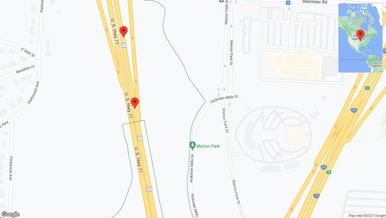 A detailed map that shows the affected road due to 'Broken down vehicle on northbound I-40/US-71 in Kansas City' on November 25th at 2:04 p.m.