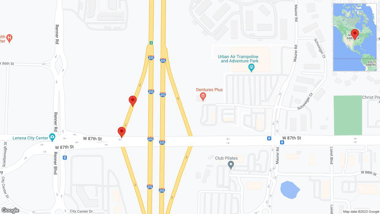 A detailed map that shows the affected road due to 'Broken down vehicle on Interstate 435 in Lenexa' on November 25th at 1:11 p.m.