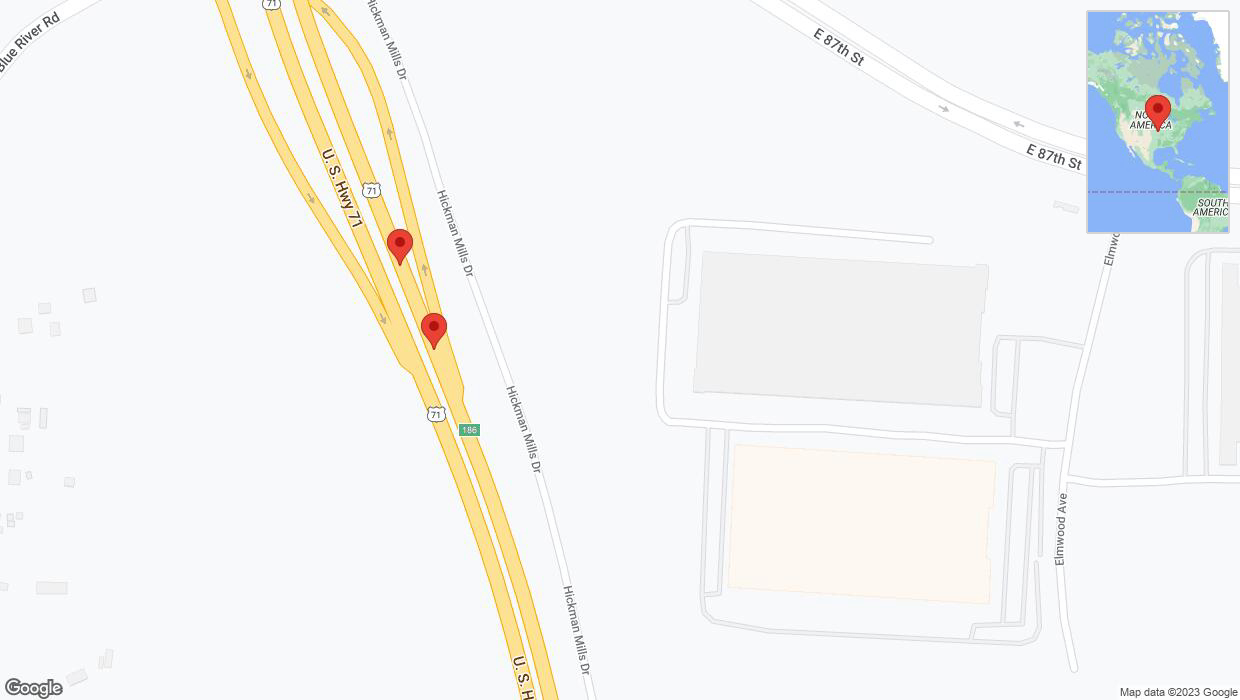 A detailed map that shows the affected road due to 'Broken down vehicle on northbound I-40/US-71 in Kansas City' on November 25th at 3:27 p.m.