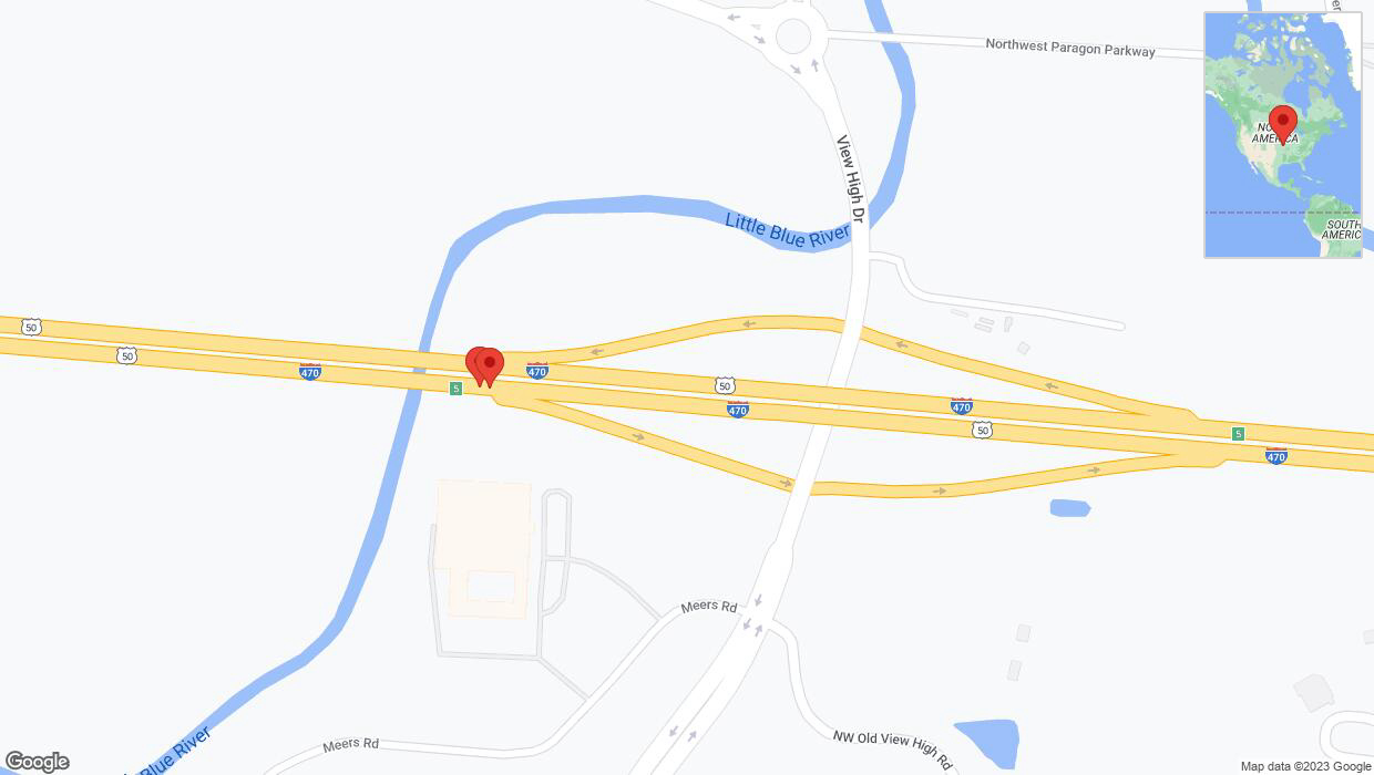 A detailed map that shows the affected road due to 'Broken down vehicle on eastbound I-470 in Kansas City' on November 25th at 4:50 p.m.