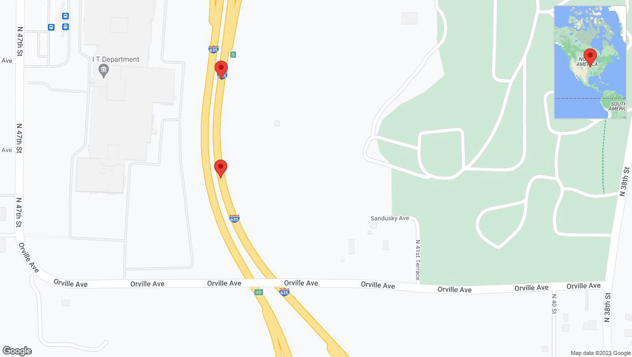 A detailed map that shows the affected road due to 'Broken down vehicle on northbound I-635 in Kansas City' on November 25th at 5:07 p.m.