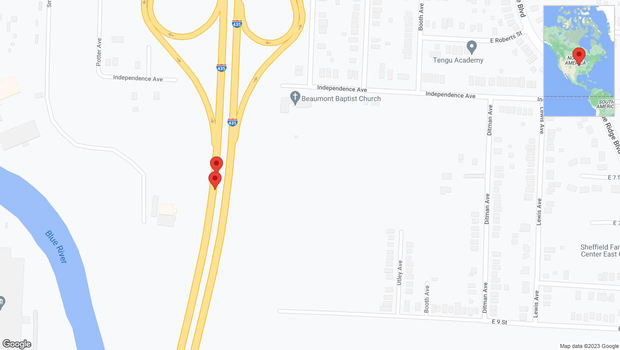 A detailed map that shows the affected road due to 'Broken down vehicle on southbound I-435 in Kansas City' on November 25th at 6:37 p.m.