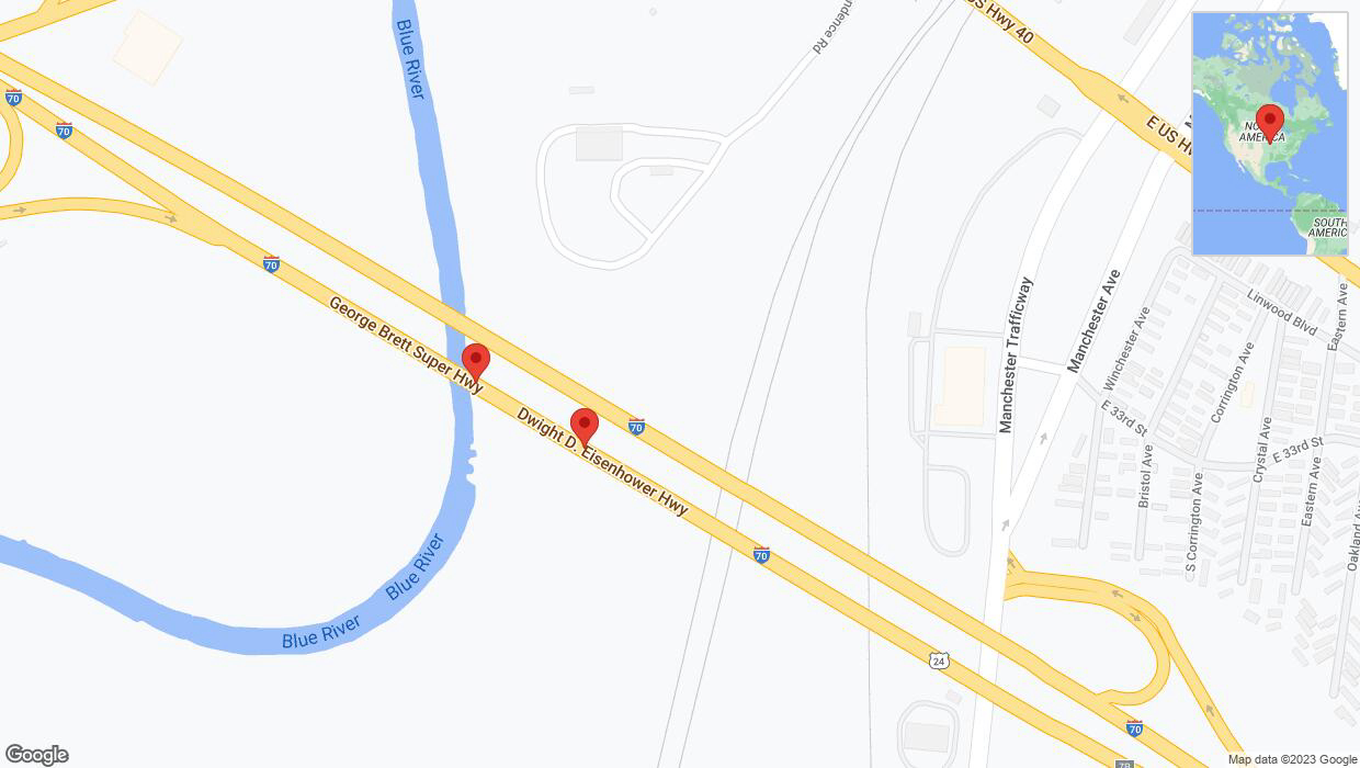 A detailed map that shows the affected road due to 'Crash reported on eastbound I-70 in Kansas City' on November 25th at 9:19 p.m.