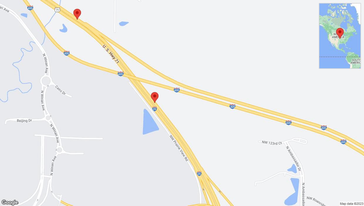 A detailed map that shows the affected road due to 'Warning: Crash on northbound I-29 in Kansas City' on November 25th at 9:43 p.m.
