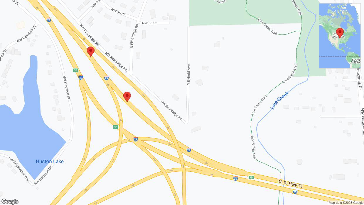 A detailed map that shows the affected road due to 'Broken down vehicle on northbound I-29 in Kansas City' on November 25th at 10:39 p.m.