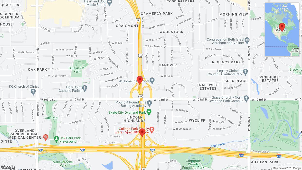 A detailed map that shows the affected road due to 'Lane on US-69 closed in Overland Park' on November 25th at 11 p.m.