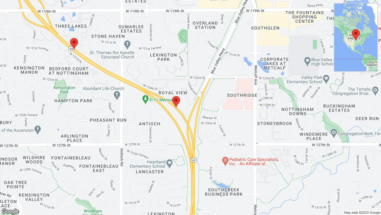 A detailed map that shows the affected road due to 'Crash reported on northbound US-69 in Overland Park' on November 25th at 11:16 p.m.