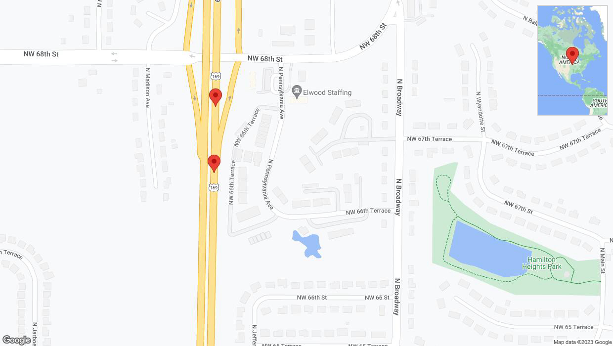 A detailed map that shows the affected road due to 'Crash reported on northbound US-169 in Kansas City' on November 25th at 11:36 p.m.