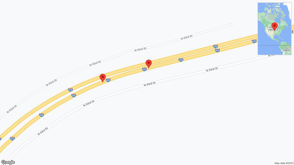 A detailed map that shows the affected road due to 'Broken down vehicle on northbound I-435 in Kansas City' on November 25th at 11:50 p.m.