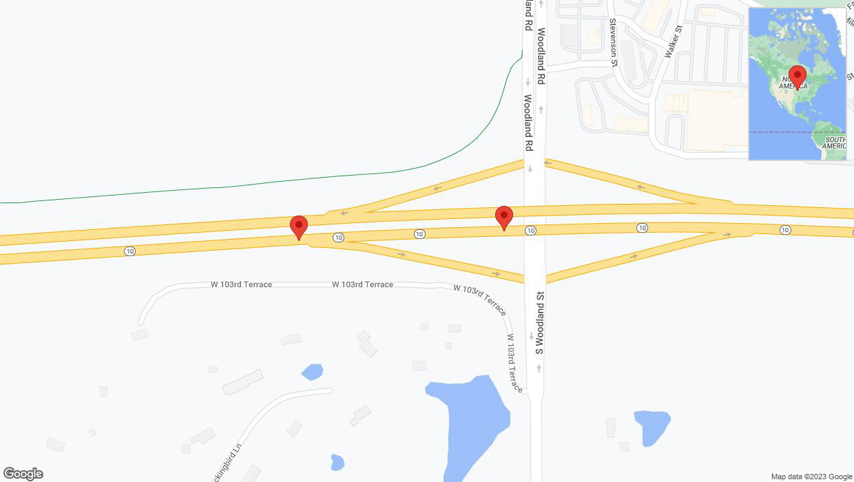 A detailed map that shows the affected road due to 'Warning: Crash on eastbound K-10 in Olathe' on November 26th at 1:21 p.m.