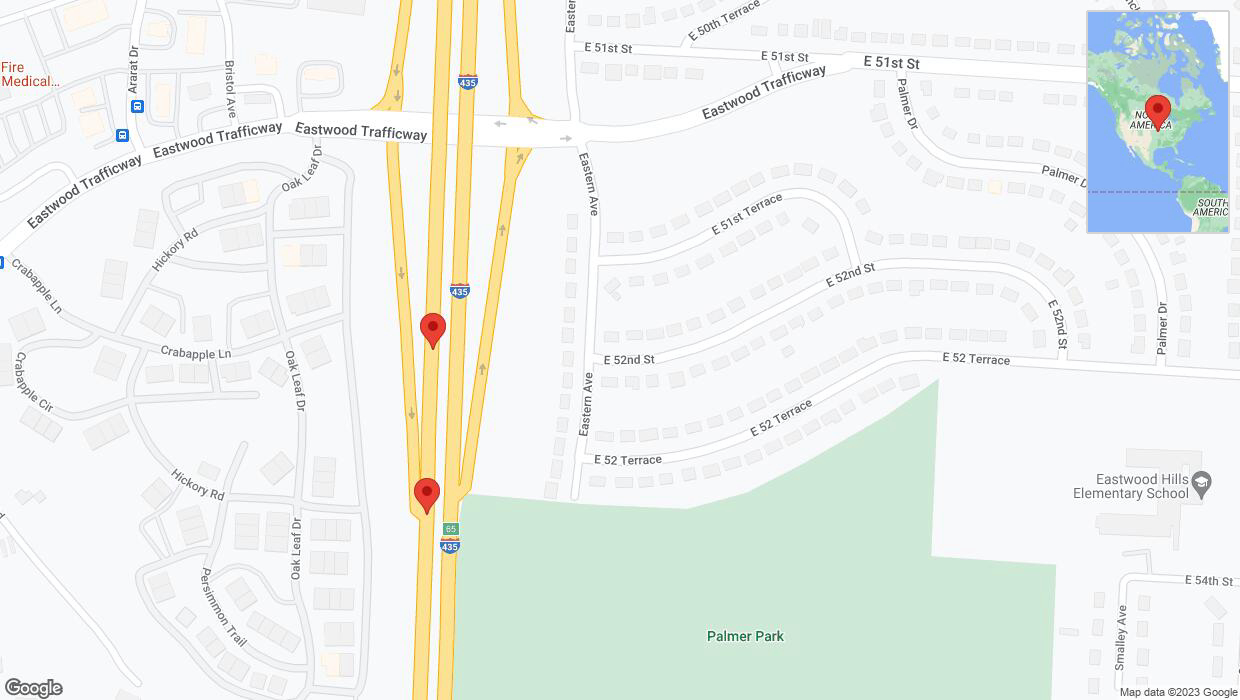 A detailed map that shows the affected road due to 'Broken down vehicle on southbound I-435 in Kansas City' on November 26th at 9:58 p.m.