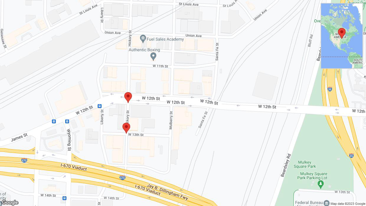 A detailed map that shows the affected road due to 'West 13th Street closed in Kansas City' on November 28th at 1:31 p.m.