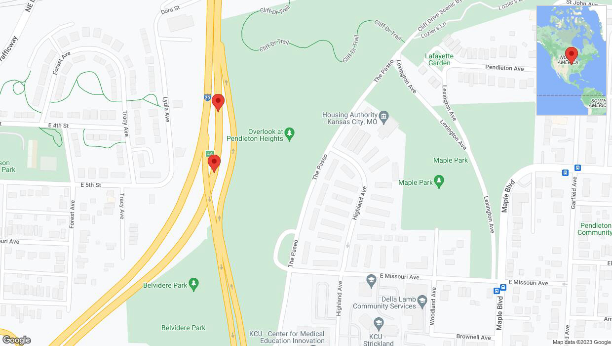 A detailed map that shows the affected road due to 'Broken down vehicle on northbound I-35 in Kansas City' on November 27th at 12:12 p.m.
